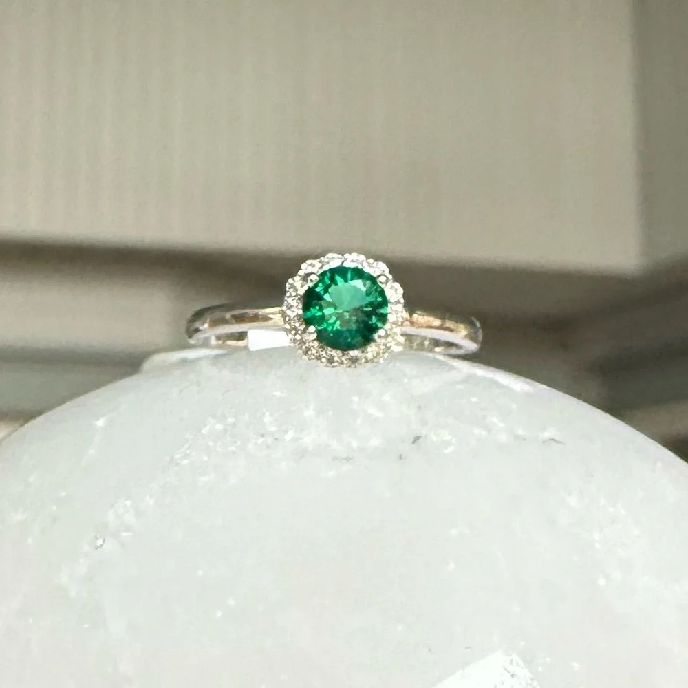 925 Emerald Moissanite Ring